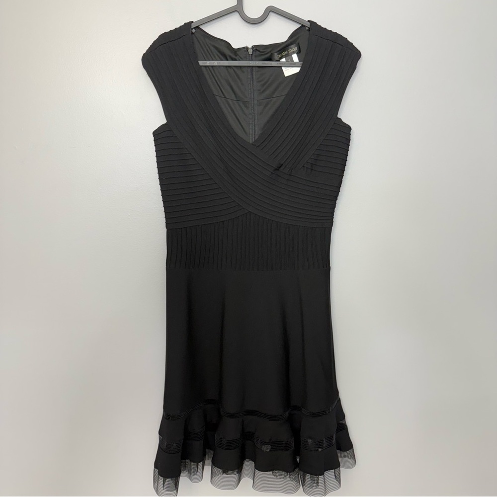 Designer Tadashi Shoji Pintuck Jersey Portrait Cocktail sz Small - Picture 5 of 13